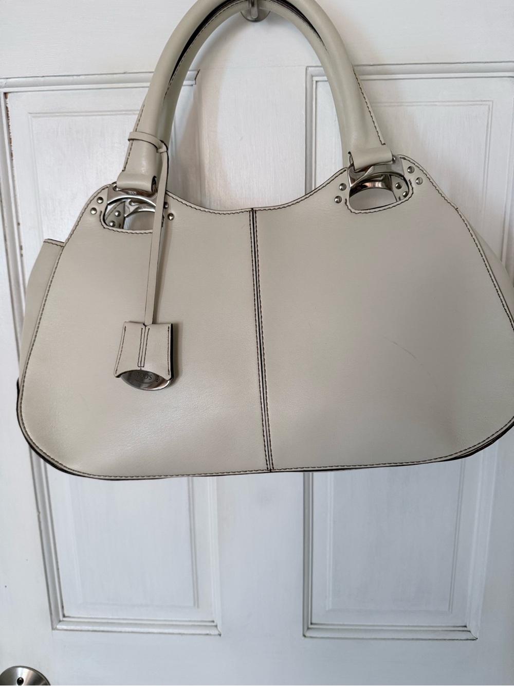 Tods Cream Leather Tote